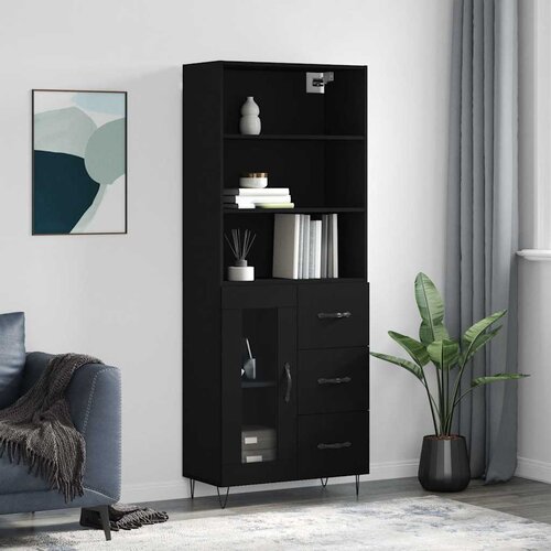  Visoka komoda crni 69,5x34x180 cm konstruirano drvo Slike