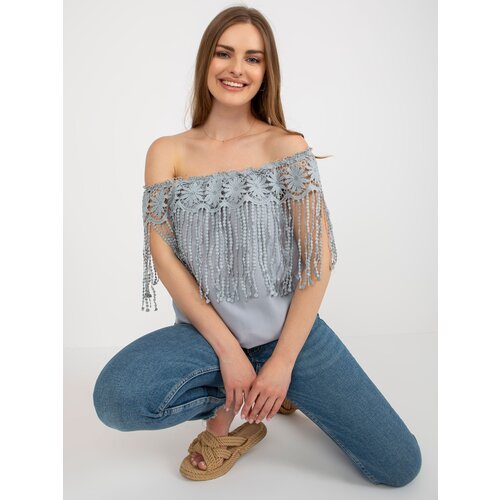 Fashion Hunters Grey women&amp;#039;s Spanish blouse with fringe Slike