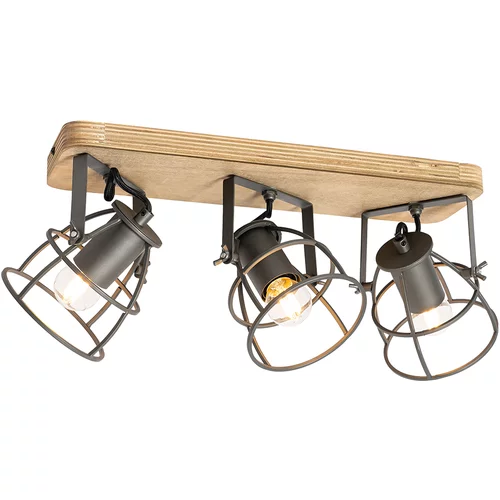 QAZQA Industrijski reflektor temno siv in les nastavljiv 3-light - Arthur