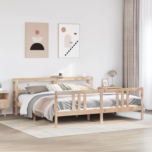 VidaXL Okvir kreveta s uzglavljem 200 x 200 cm od masivne borovine Slike