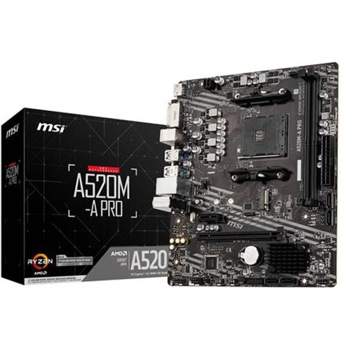 MSI Main Board Desktop A520M-A PRO (A520, AM4, 2xDDR4, 1x PCI-E 3.0 x16 slot,1x M.2 slot,4x USB 3.2 Gen1,2x... Cijene