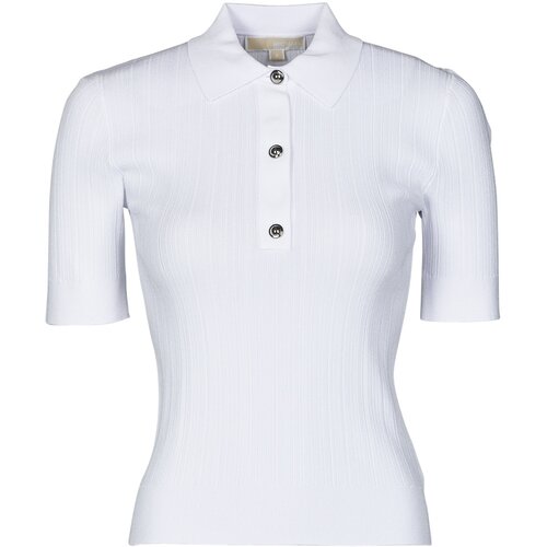 Michael Kors Polo majice kratki rokavi BUTTON POLO SWEATER Bela Slike