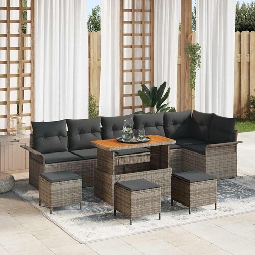  Sjedeća garnitura za vrt 10 kom. Siva poliratan 297,5 x 132,5 x 85 cm Slike