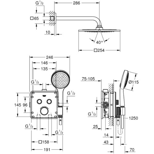 Grohe tuš set GROHTHERM SmartControl s podometno termostatsko armaturo (34742000) Cene