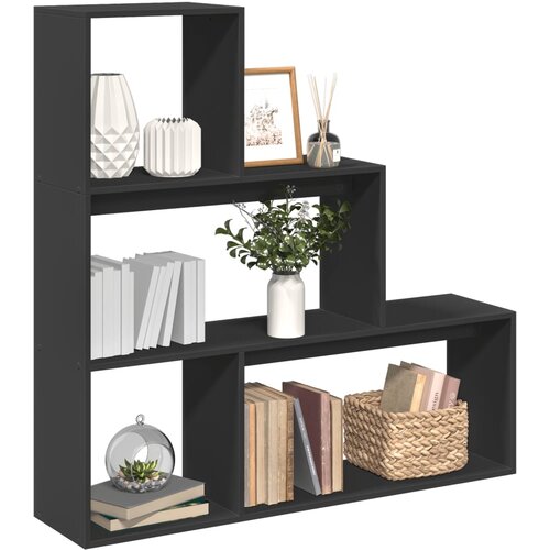 VidaXL Pregrada s knjižno omaro 3-nadst. črna 123x29x123 cm inž. les Slike