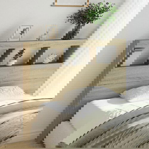 VidaXL Ormarić za uzglavlje s LED svjetlima boja hrasta 120x17x102 cm Slike