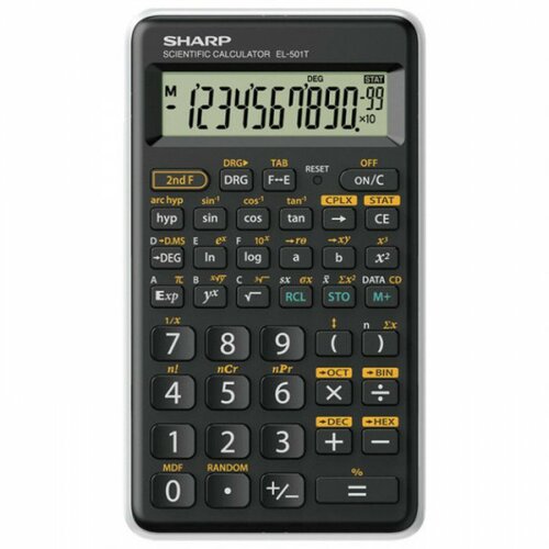Sharp kalkulator tehnički 10 plus 2mesta 146 funkcija el-501tb-wh crno beli blister Slike
