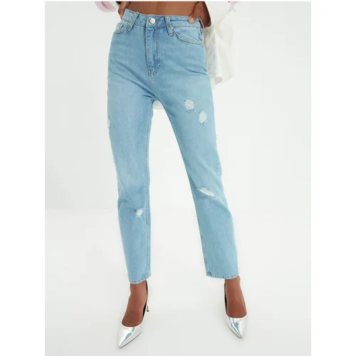 Trendyol Light blue mom fit jeans with ripped effect - Women