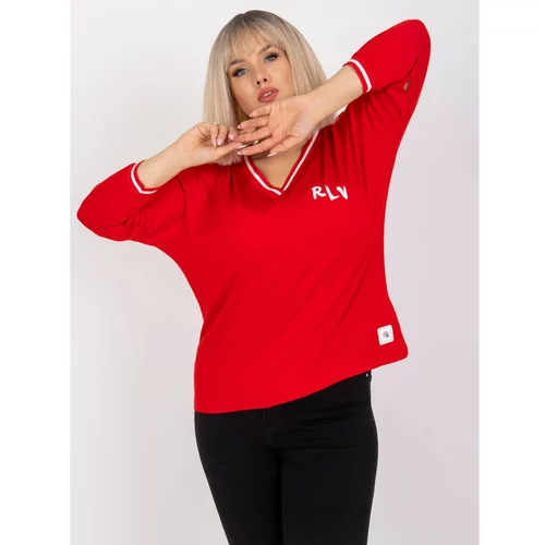 Fashion Hunters Red plus size blouse with V-neck Marianna