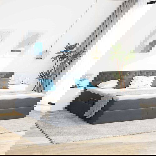 vidaXL Krevet S LED lampica s pohranom Tamno siva 180 x 200 cm Baršun Cijene