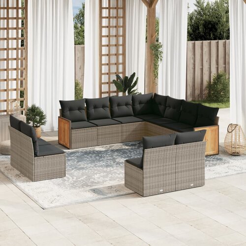 vidaXL 11-dijelni set vrtnih sofa od poliratana s jastucima sivi Cijene