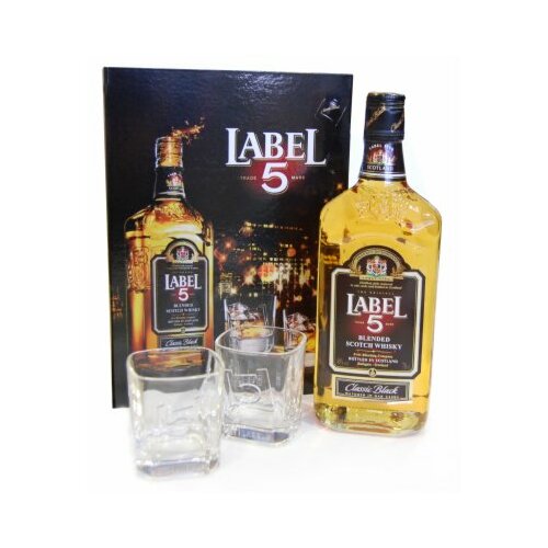 Label 5 viski 700ml staklo + 2 čaše Slike