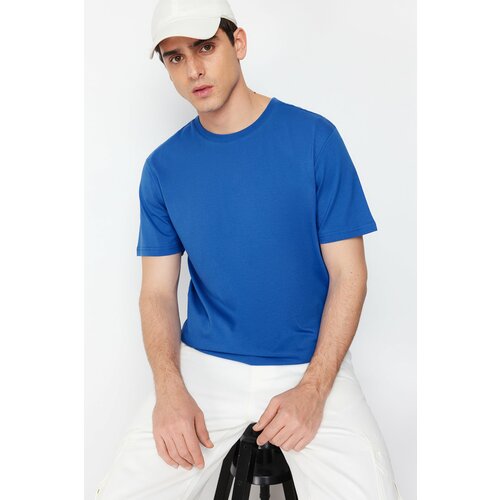 Trendyol Blue Men's Basic 100% Cotton Regular/Normal Cut Crew Neck T-Shirt Slike