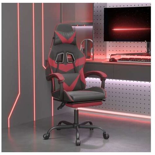  Vrtljiv gaming stol z oporo za noge črno + vin. rdeče um. usnje Cene