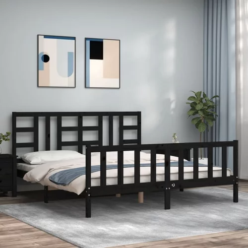  kreveta s uzglavljem crni 180 x 200 cm od masivnog drva