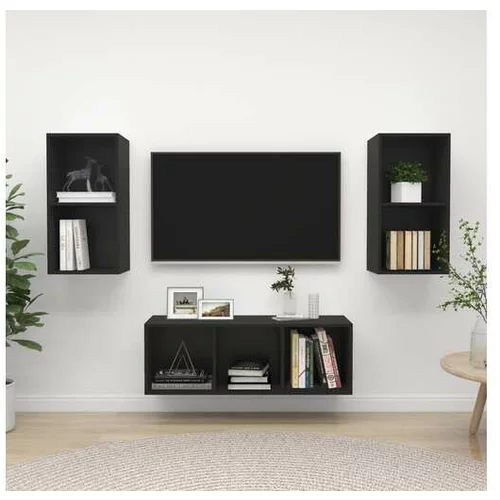  TV omarica 3-delna črna iverna plošča
