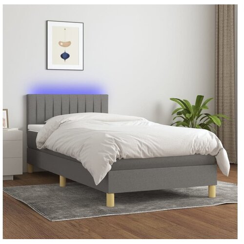  Box spring postelja z vzmetnico LED temno siva 80x200 cm blago Cene