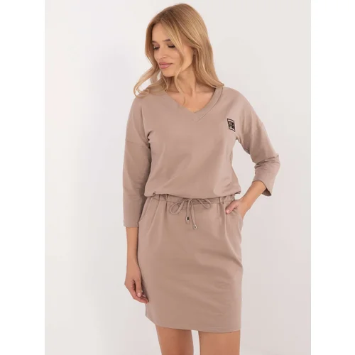 Fashionhunters Dark beige sweatshirt dress with pockets