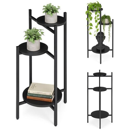 ModernHome metalni stalak za cvijeće trokatni, crni Slike