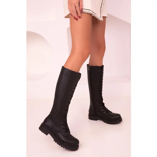 Soho Knee-High Boots - Black - Flat