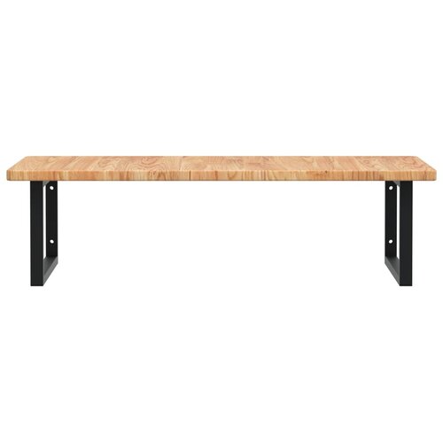  Zidna polica za umivaonik od čelika i masivne hrastovine Smeđa 100 x 60 x 2.5 cm Slike