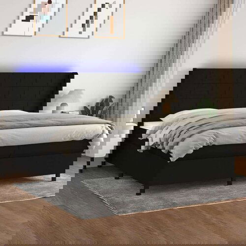  Box spring postelja z vzmetnico LED črna 200x200 cm blago, (20761098) Slike
