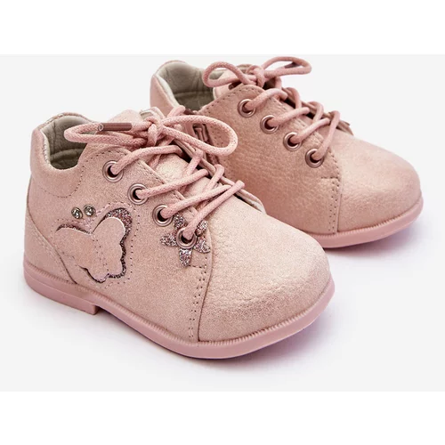 Kesi Lace-up leather shoes with butterfly pink avi