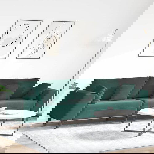 vidaXL Žametni kavč z blazino Temno zelena 208 cm Žamet Cene