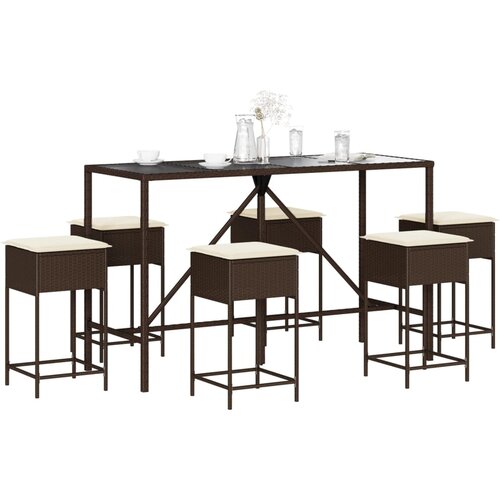  7-dijelni vrtni barski set s jastucima smeđi od poliratana Smeđa 180 x 70 x 110 cm Cijene
