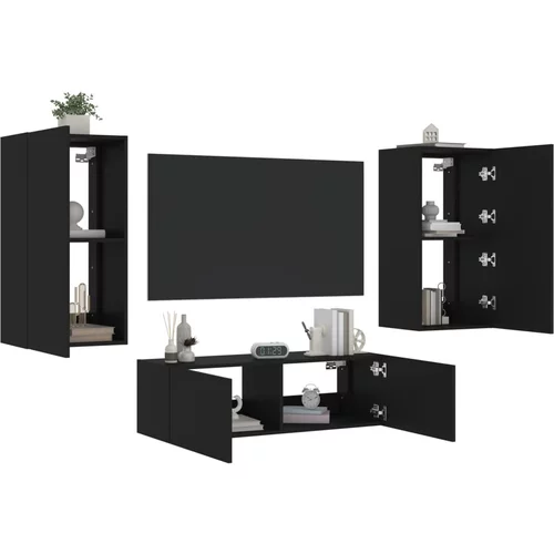  3-dijelni zidni TV ormarići s LED svjetlima crna