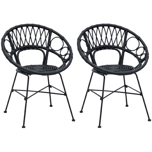 Stolac za blagovanje 2 pcs Ratan i čelik Crna 54 x 65 x 82 cm Slike
