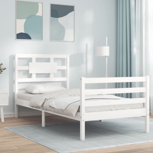 VidaXL Posteljni okvir z vzglavjem bel 90x200 cm trden les Slike