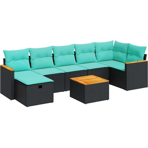  Vrtna garnitura - 8-dijelni set vrtnih sofa od poliratana s jastucima crni - Crna sa spremi&amp;scaron;tem 8 Slike