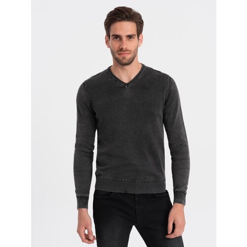 Ombre Washed men's pullover with a v-neck - black Cijene