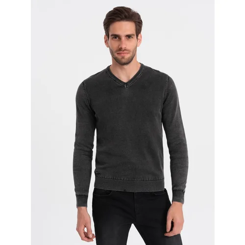 Ombre Washed men's pullover with a v-neck - black