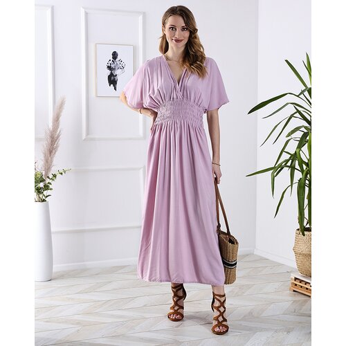 Resti Pink women's long dress with envelope neckline - Clothing Cene