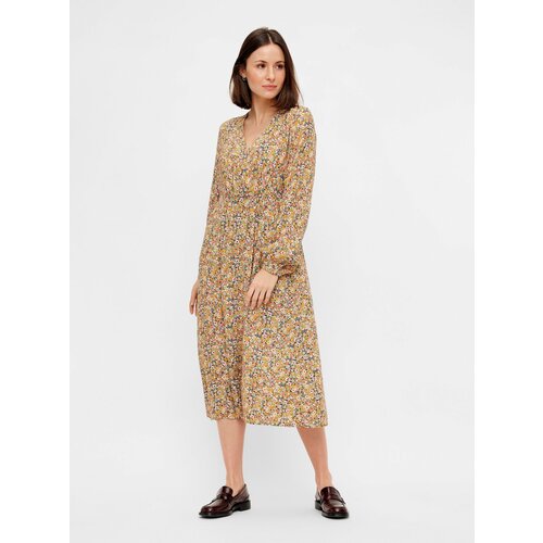 Pieces Beige Floral Midish Gry - Women Cene