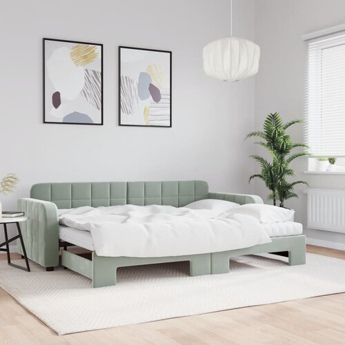 vidaXL Izvlečna dnevna postelja z vzmetnico sv. siva 80x200 cm žamet Cene