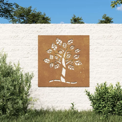  Vrtni zidni ukras 55 x 55 cm čelik COR-TEN s uzorkom stabla