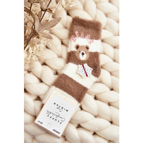 Kesi Children's fur socks with teddy bear, brown and white Slike