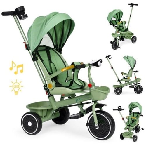 ECO TOYS 2U1 Tricikl Sa Rotirajućim Sedištem I Sklopivom Tendom Green Cene