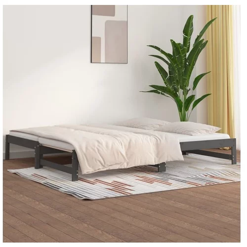  Izvlečna dnevna postelja siva 2x(90x200) cm trdna borovina