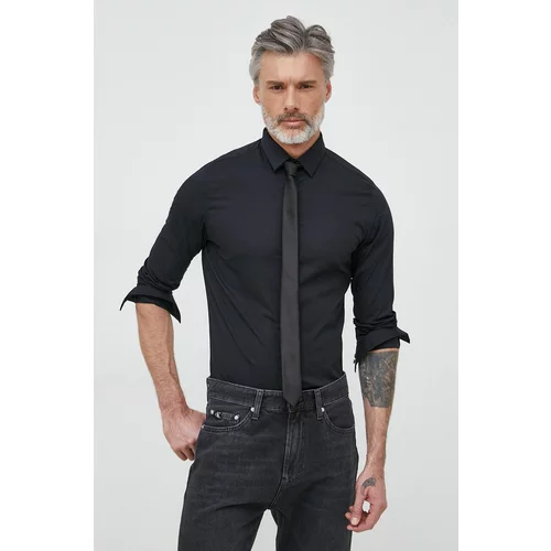 Calvin Klein Košulja za muškarce, boja: crna, slim, s klasičnim ovratnikom