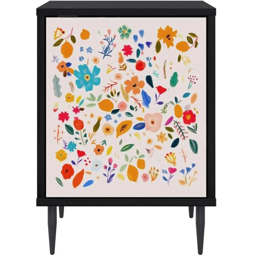  Noćni ormar MAINZ Crni hrast 36 x 33 x 51 cm Konstruirano drvo - Cvjetni uzorak 1 Slike