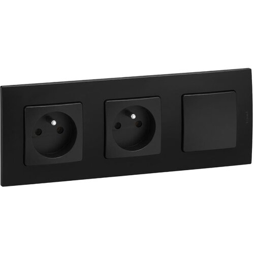 Legrand Dupla kućna utičnica 250V/16A i jednopolni prekidač br. 1 NILOE crna Slike