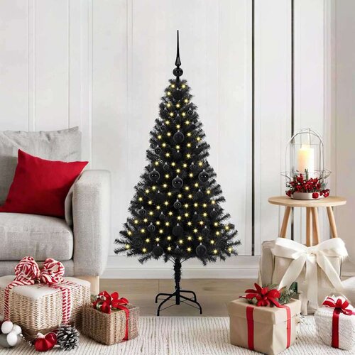 vidaXL Božično drevo med 150 LED z stojalom Črna 120 cm PVC Cene