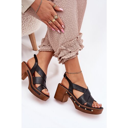 Zazoo Leather Heeled Sandals 1081 Black Cene