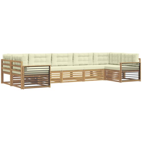  Set vanjskih sofa 7 kom. Bijela i krem Čvrsto drvo akacije 404 x 168,5 x 73 cm Slike