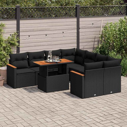  9-dijelni set vrtnih sofa s jastucima crni od poliratana bagrem Cene