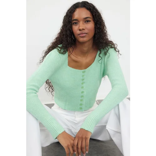 Trendyol Mint Crop Square Collar Knitwear Cardigan